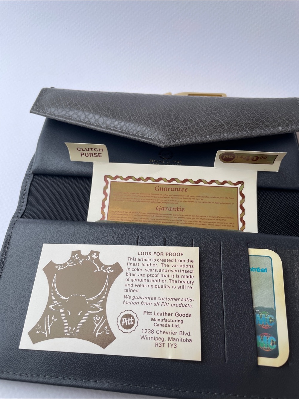 Rare Vintage Pitt Two-Tone Gray Clutch Wallet with Gold Framet Genuine Leather - Picture 10 of 10